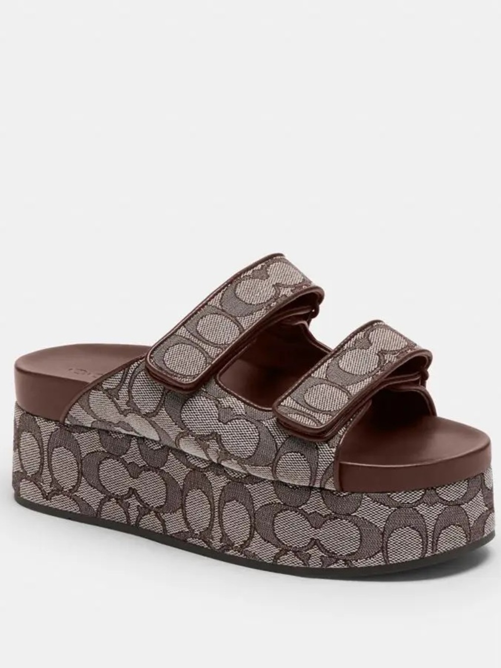 🆕{COACH®}Two Band Platform Slides In Signature Jacquard